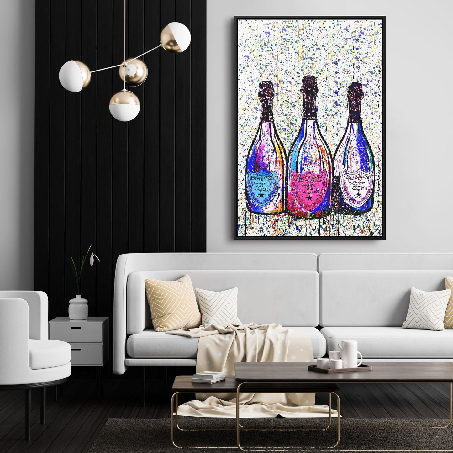 Colored Champagne Bottles - Canvas