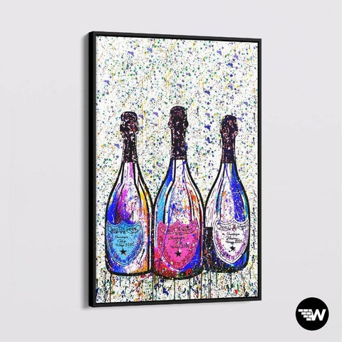 Colored Champagne Bottles - Canvas